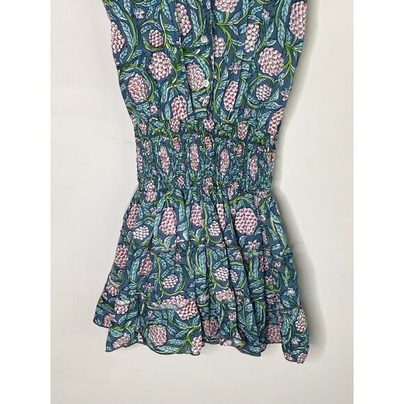 Perry Walker Virginia Floral Flutter Sleeve Smocked Mini Blouson Dress Green 1/S - Picture 3 of 8